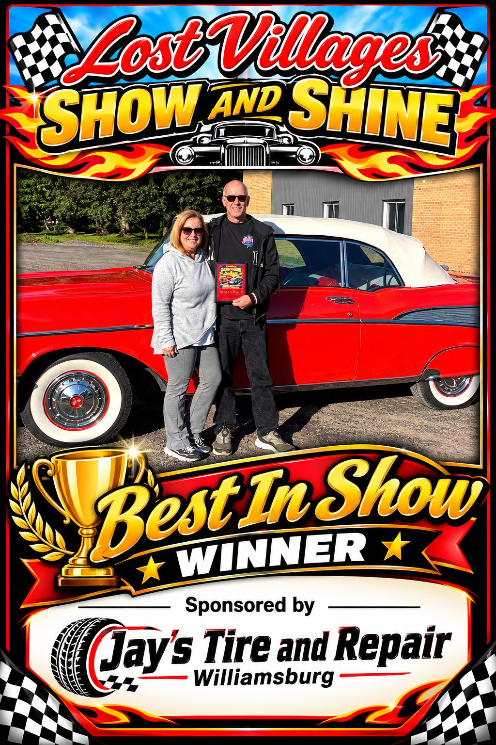 Frank Roberge and his 1957 Bel Air Convertible, Best in Show winner at the Lost Villages Show and Shine, sponsored by Jay's Tire and Repair, Williamsburg