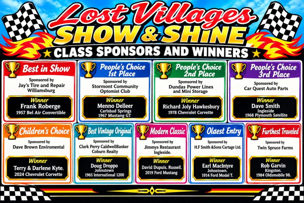 Lost Villages Show and Shine class sponsors and winners