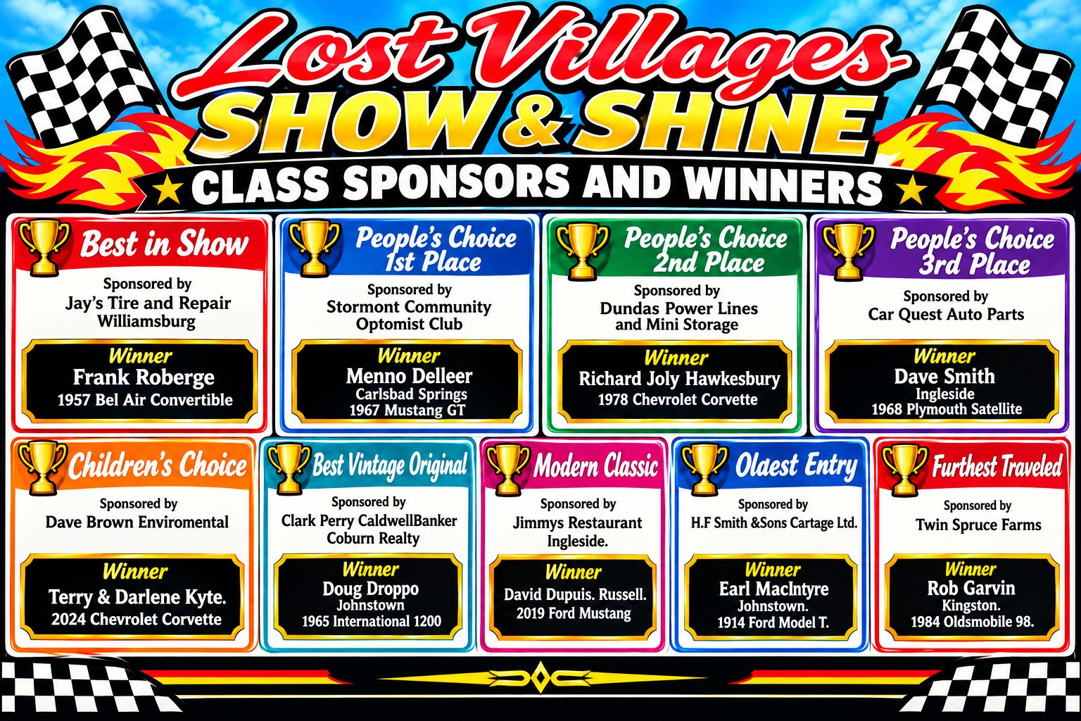 Lost Villages Show and Shine class sponsors and winners